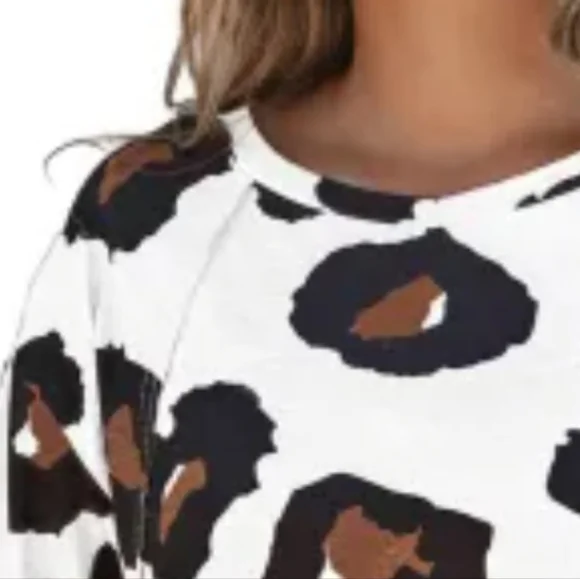 NEW! White Leopard Print Casual Loose Long Sleeve Top - Picture 7 of 14